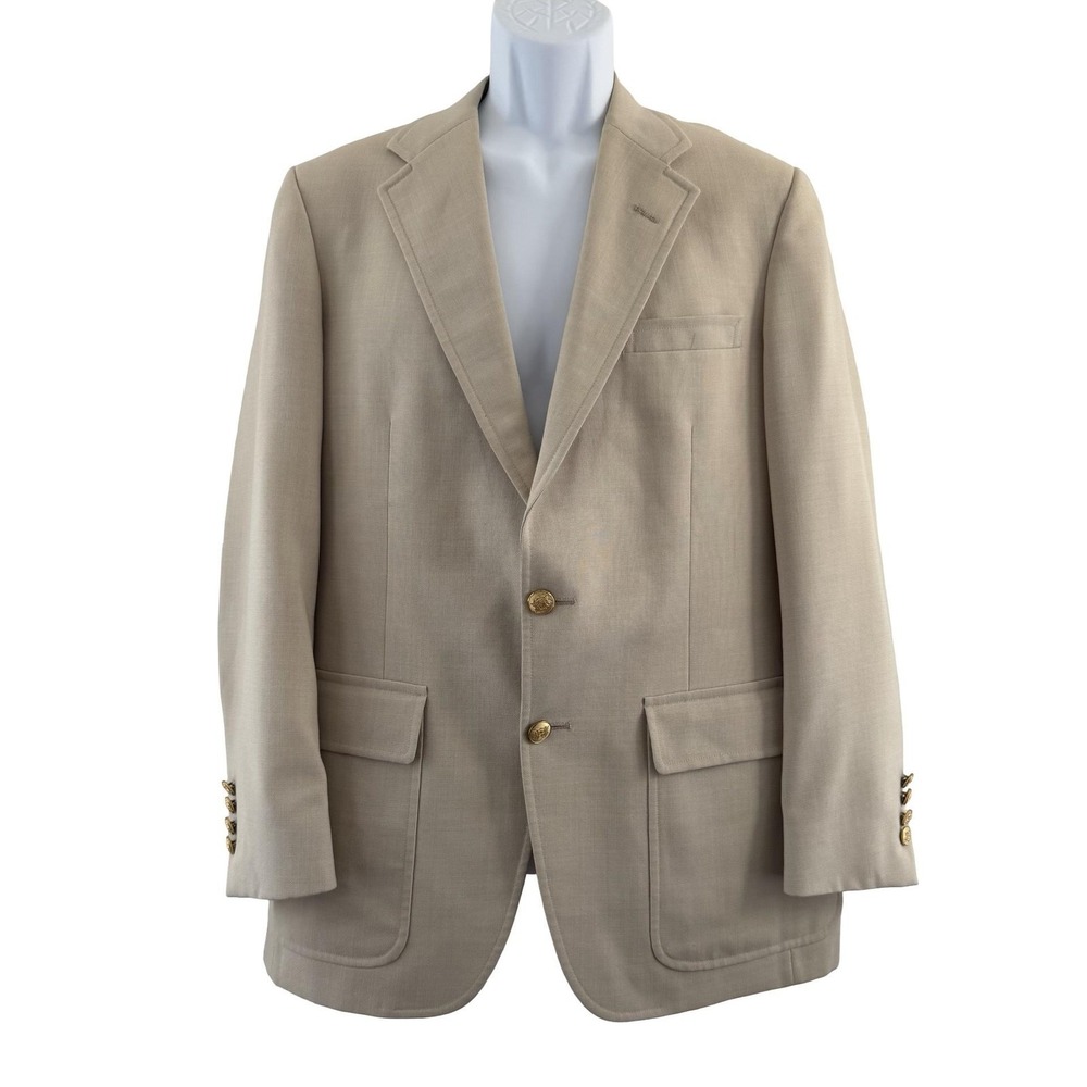 Vintage Palm Beach Blazer Mens Large Beige Wool Gold Button Classic USA 90s